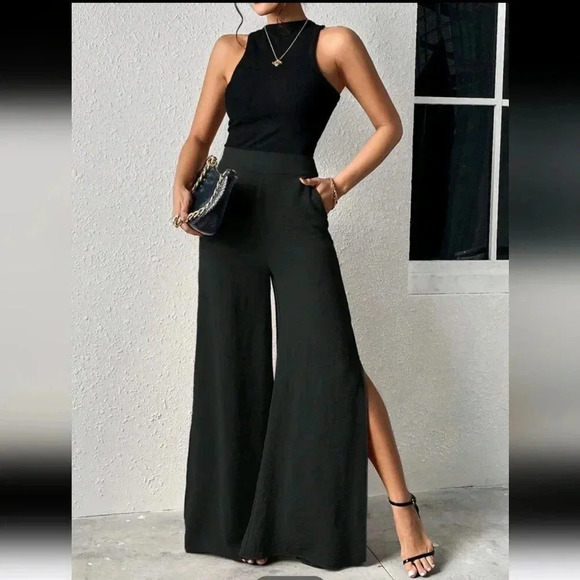Split Thigh Wide Leg Pants - Picture 1 of 6